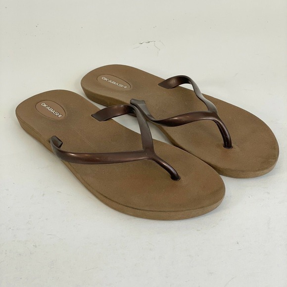 Okabashi Shoes - Okabashi Shoreline Flip Flop Thong Slippers Womens 6 Brown Casual Slip Resistant